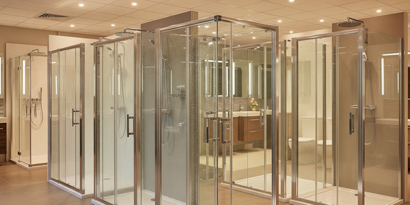 Close-up of toughened glass shower screen